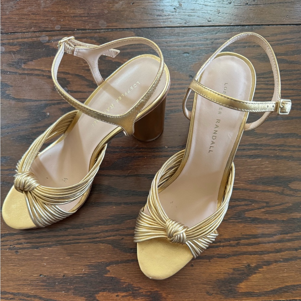 Loeffler Randall Cece Knot Ankle Strap Heel Gold